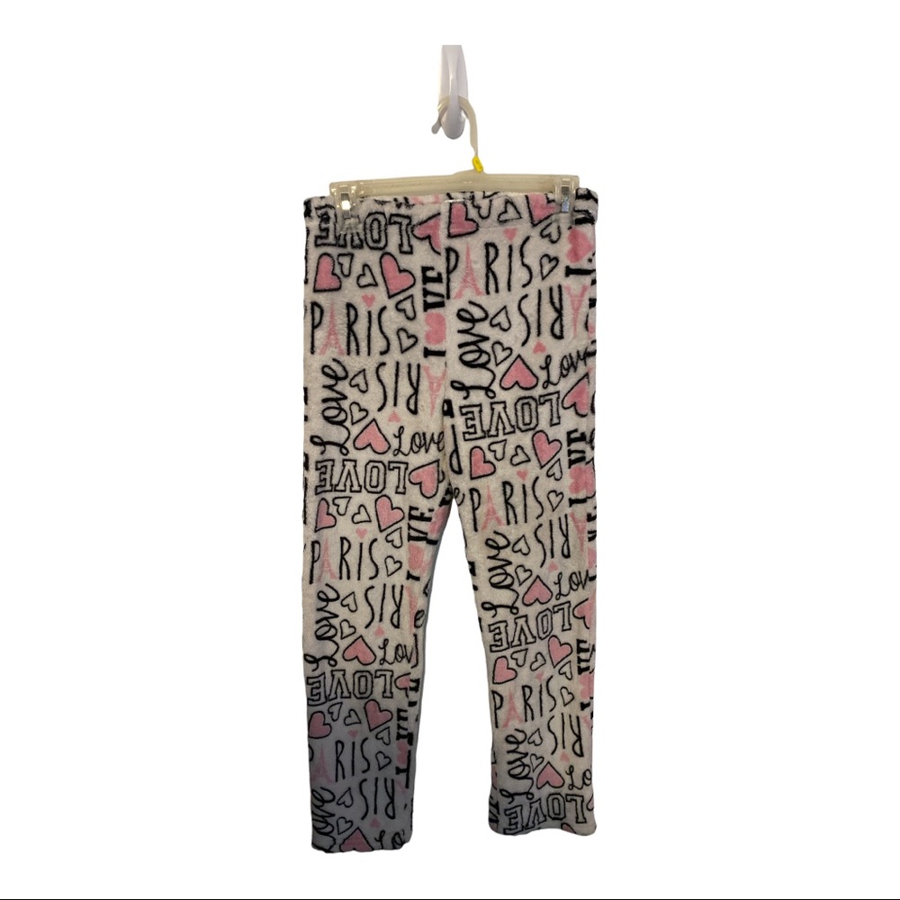 “Roll Outta Bed” white lounge pants/ Hearts/Love/Paris